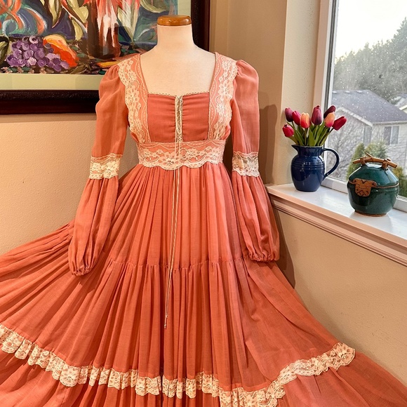 Gunne Sax Dresses & Skirts - Vtg 70s Gunne Sax Victorian Maxi Prairie Corset Dress Rose Pink - Vtg 9 or S